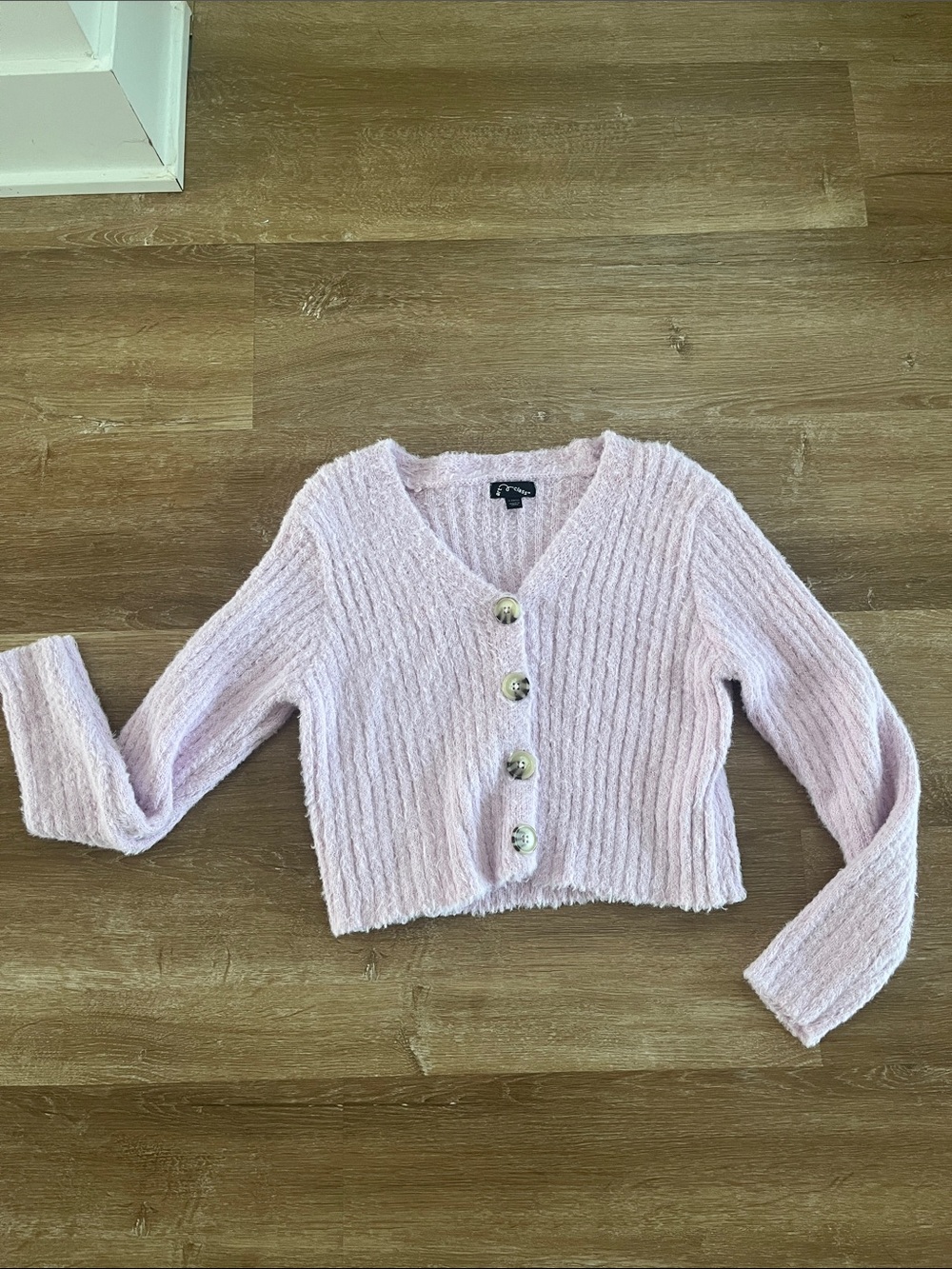 Cropped Plush V-Neck Button Cardigan
